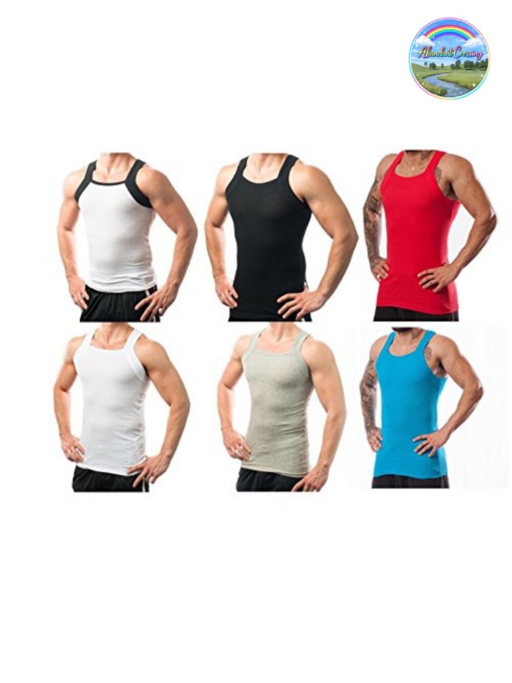 Men's Ribbed Tank Tops Square Cut Muscle Sleeveless Undershirts 6 Pack Cotton